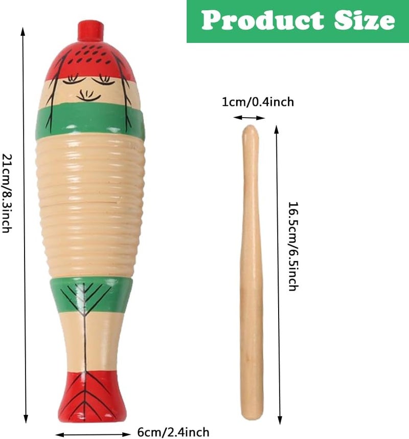 Plzoslly 4 Pack Wood Guiro Latin Percussion Musical Instruments, Fish Shaped Guiro Instrument Wooden Musical Instruments with Rhythm Sticks - Image 2